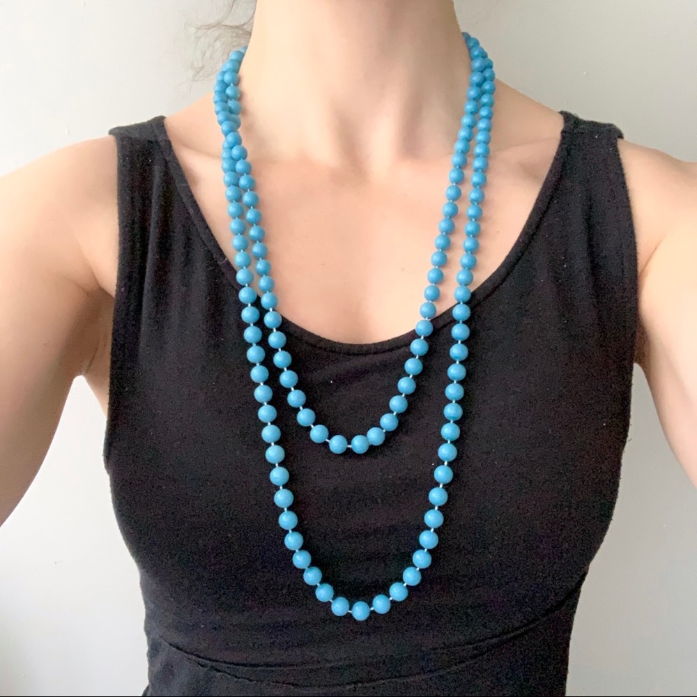 Vintage Aqua Blue Bead Necklace Statement Festival Costume Flapper Grannycore OS